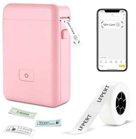 LFPERT Bluetooth Etikett Maker Machine med tejp – HP2 termisk Etikett skrivare rosa, skrivare för hemmabruk, mini klistermärken skrivare maskin för organizing lagring streckkod kontor Hem
