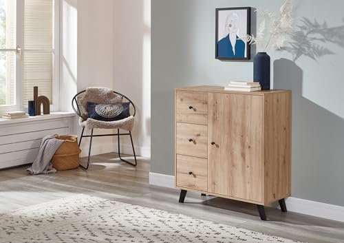Arthur Berndt Kommode Sideboard Schubladenschrank mit 3 Schubladen 1 Tür Holz Optik Artisan