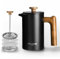 Poliviar French Press Kaffeebereiter 600 ml/21oz, Doppelwandige Isolierte Kaffeekanne, Handfilter Kaffeepresse mit Plunger & Griff aus Holz, (Schwarz) JX2024-SFPB-DE