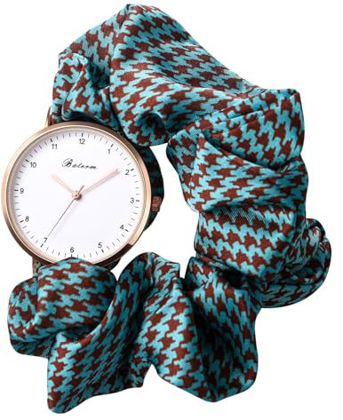 JewelryWe Damenuhr Elastisch Haarband Uhr: Damen Mintgrün Hahnentrittmuster Analog Quarz Armbanduhr Multifunktionale Lässige Uhr mit Haargummi Stretch Armband Geschenk für Frau Mädchen