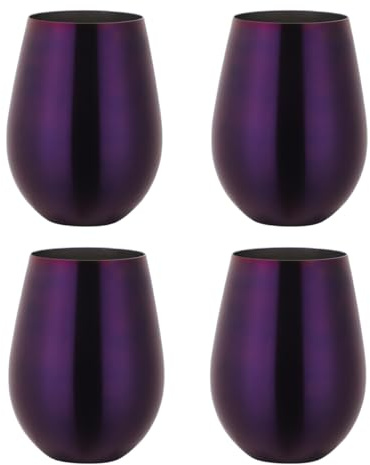 Buyer Star Lot de 4 verres à vin en acier inoxydable 304 – Grands verres à vin sans pied pour extérieur – 100 % incassables et sans pied en métal pour la maison et l'extérieur (violet, lot de 4)
