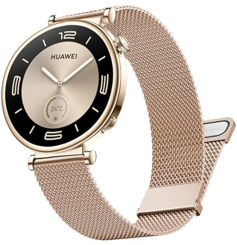 DEALELE Strap Compatible with Huawei Watch GT4 41mm / Garmin Venu 3S / Forerunner 265S/255S / Fossil Women's Gen 6, 18mm Stainless steel Metal Milanese Mesh Replacement Bands for Women Men, Rose gold