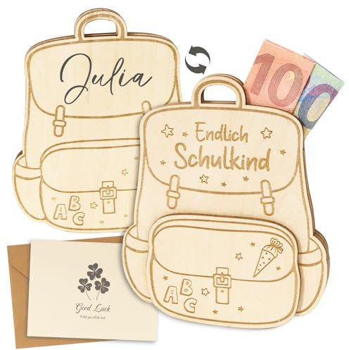 BOFUNX Einschulung Geldgeschenk Holz Endlich Schulkind Geldgeschenk Holz Kreative Schulanfang Geschenke für Jungen Mädchen Einschulung Schulanfang Schuleinführung Tischdeko Homedeko