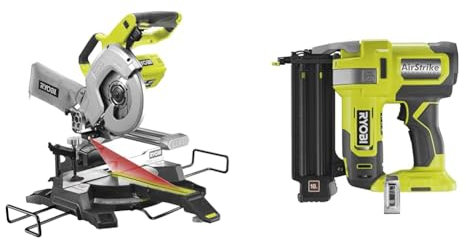 Ryobi R18MS216-0 One+ Cordless Mitre Saw, 18 V, Hyper Green & R18GN18-0 18V ONE Plus Cordless 18 Gauge Nailer Bare Tool, One Size, Hyper Green