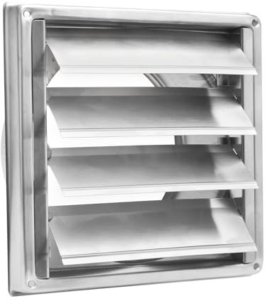 VOSSOT Valvola di ritorno, 150 mm, griglia di ventilazione con valvola antiritorno, griglia di protezione dalle intemperie, in acciaio inox con lamelle mobili, griglia di ventilazione per