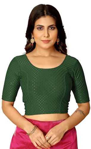 Jaanvi fashion Chemisier en coton Dobby Lycra à manches coudes et col rond pour femme, Vert bouteille, M