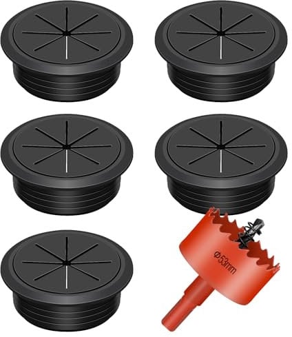 Mardatt 6 Stück 2-1/8 Zoll (53mm) Schreibtisch Tülle mit Lochsäge Kit, Schreibtisch Loch Tülle Schreibtisch Kabel Tülle Schreibtisch Kabel Loch Abdeckungen mit Lochsäge für Haus und Büro Tisch Kabel
