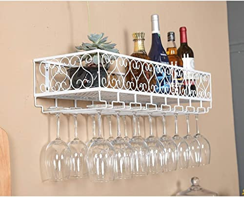 An der Wand montierte Weinregale, rustikaler Wand-Weinflaschen-/Glashalter, Weinschrank, Küchenbar-Einheit, schwebende Regale, Wandregal, Aufbewahrungs-Organizer-Rack (Farbe: Weiß, Größe: 80 × 25 cm