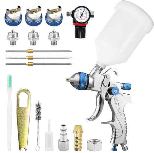 HVLP Pistola a spruzzo ad alta atomizzazione, bombola di vernice da 600 cc, professionale per autoveicoli, mobili e altre superfici, con ugelli da 1,4/1,7/2,0 mm (blue)