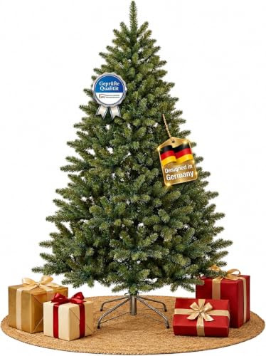Luxus Weihnachtsbaum - Künstlich mit LED - Spritzguss Tannenbaum - Christbaum mit Standfuß-100% Voll PE- B1 Zerttifikat schwer entflammbar (150 cm)