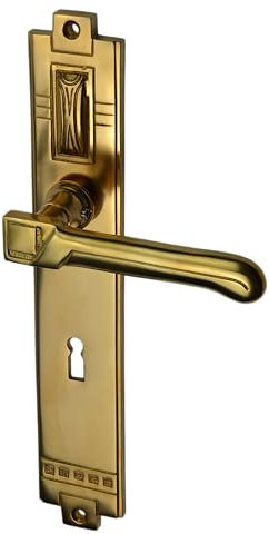 Ventano TÜRBESCHLAG antik - Langschildgarnitur Modell “Prenzlauer Berg P“ Buntbart für Zimmertüren | aus patintiertem Messing