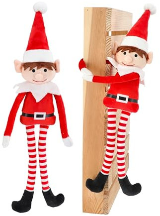 Spetebo Plüsch Weihnachtself mit Kletthänden 40 cm - 2er Set - Elf Figur mit Langen Armen und Beinen - Weihnachtspuppe Wichtel Kobold Kuschelfigur zum Hängen