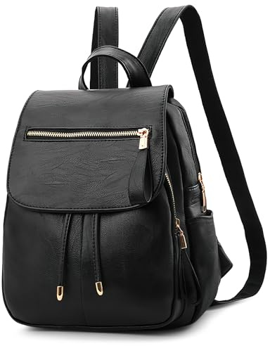 FOLOVEYA Rucksack Damen Klein Elegant Cityrucksack Anti Diebstahl Wasserdicht PU Leder Daypack mit Mehreren Taschen Modern Tagesrucksack für Alltag Arbeit Reisen