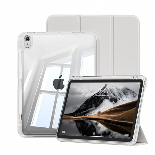 ZOYU Hülle für iPad Air 11 Zoll M3/M2 (2025 2024), iPad Air 5 4 (2022/2020 5./4. 10,9 Zoll), 2-in-1 Abnehmbare Abdeckung mit Schiebeschublade, Weiche Seiten und Transparente Harte Rückseite, Grau