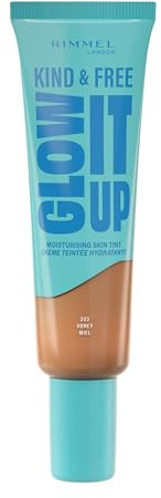 Rimmel London Kind & Free GLOW IT UP Moisturizing Foundation 303, Honey, Beruhigt empfindliche Haut, Gesund und strahlender Teint, Spendet Feuchtigkeit für den ganzen Tag, 30 ml