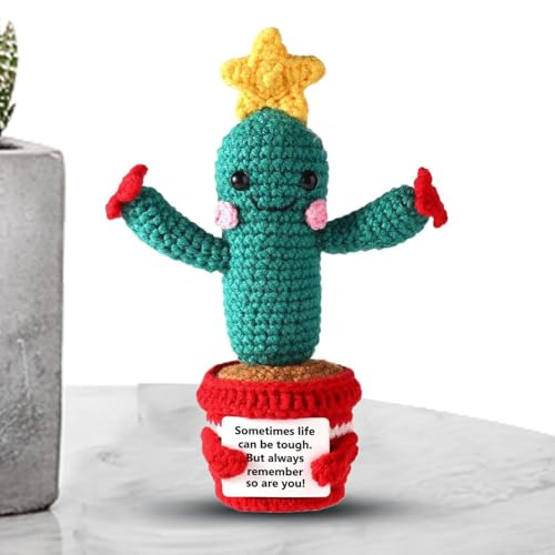 Cactus d'animaux au crochet positif, succulentes au crochet | Poupée de soutien pour encourager, poupée en peluche positive en tricot, anime les poupées d'étoile au crochet avec m