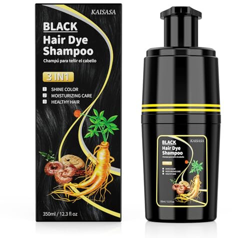 Black Hair Dye Shampoo for Gray Hair, Hair Colour Shampoo 3 in 1 for Women Men Grey Coverage (350 ml)