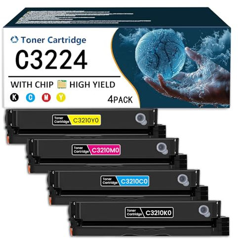 4er-Pack kompatibles C3224 C3210 Tonerkartuschen-Set mit hoher Kapazität für Lexmark C3224 C3326 MC3224 MC3326 C3224dw C3326dw C3426dw MC3224adwe MC3224dwe Laserdrucker mit Chip,4 Color-1 Pack