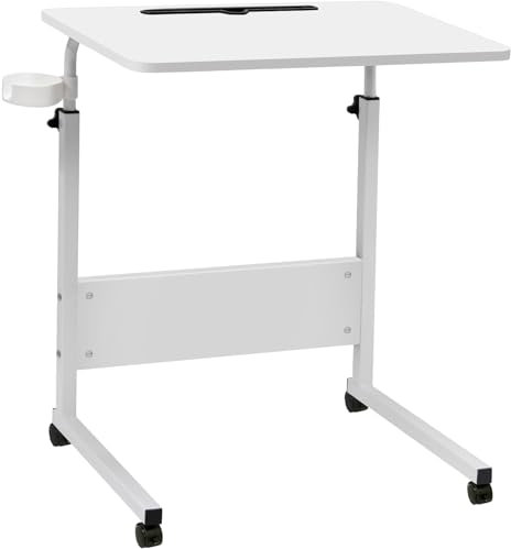 GRANDMA SHARK 60 × 40 cm Laptop Table for Sofa or Bed, Laptop Desk, Standing Height Adjustable Computer Desk, Portable Side Bed Sofa Table - White