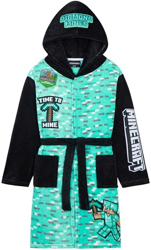 Get Trend Minecraft Dressing Gown Boys & Teens, Fleece Hooded Bathrobe, Creeper Loungewear Nightwear, Gamer Gifts for Boys