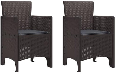 vidaXL Gartenstühle Mit Kissen 2 Stück Braun Poly Rattan Leichte Outdoor-Sitzmöbel UV-beständig Langlebig Modernes Design Patio Balkon Essbereich Wetter Komfort Zeitgenössisch