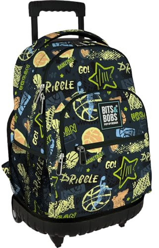 Grafoplás - Mochila Escolar con Ruedas, Carro Integrado, 29 Litros, 52x37x25cm, Modelo Roller, Colección Streetball, Bits & Bobs Pop Up Design, Perfecto Material Escolar Infantil y Primaria