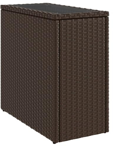 Makastle Garten Beistelltisch mit Glasplatte, Wetterfest Klein Outdoor Tisch Gartentisch für Terrasse und Balkon, Braun 58x27,5x55 cm Rattan
