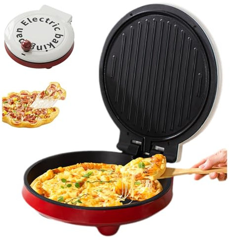 23cm Electric Pizza Oven, 1000W Electric Pancake Maker with Non Stick Surface, Dual Heating Elements, Opens 180 Degrees, Electric Frying Pan for Making Pizzas, Arabic Bread, Quesadillas