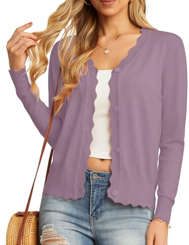 GRECERELLE Strickjacke Damen mit Knöpfen und V Ausschnitt Leichte und sommerliche Cardigan Damen Eleganter mit Spitze