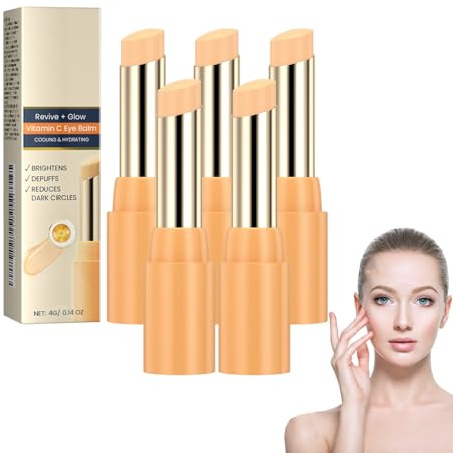 Vitamin C Augenbalsam-Stick für Augenringe und Schwellungen - Aufhellender Anti-Aging-Feuchtigkeitsbalsam mit botanischem Komplex, Aufheller unter den Augen für reife, empfindliche Haut (5 STÜCKE)