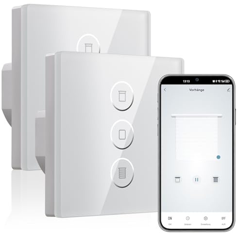 HeuxGir Smart Jalousieschalter, Rolladenschalter aufputz innen, Kompatibel mit Alexa/Google Home/Smart Life, Wifi Jalousien Rolladensteuerung Benötigt Nullleiter (2, Weiß)