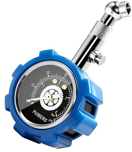 PUIBERS Tyre Pressure Gauge UK 4 BAR 60 PSI,Car Tyre Pressure Gauge ANSI B40.1 Certified with 1.5 Glow Dial, Heavy Duty Mechanical Gauge for Cars, Trucks & Motorcycles