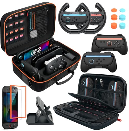 14-in-1 Switch 2 All-in-One Tasche Kompatibel mit Nintendo Switch 2(2025), Große Harte Switch 2 Tasche, Stoßfeste Switch 2 Tragetasche, Switch 2 Schutzfolie, Switch 2 Lenkräder & Joycon Griff Hülle