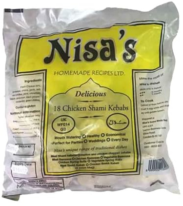 Nisa's 18 Chicken Shami Kebab Delicious Ready to Eat Frozen Snack Made with Chicken and Authentic Spices Easy to Cook 860g Pack of 1