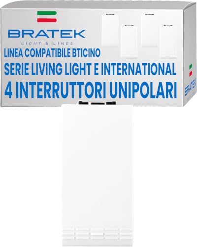 Bratek 4 Interruttori Compatibili Bticino Living Light e International | Interruttore Luce Muro Unipolare Bianco x Supporti B Ticino Livinglight e Living International - Made in Europe