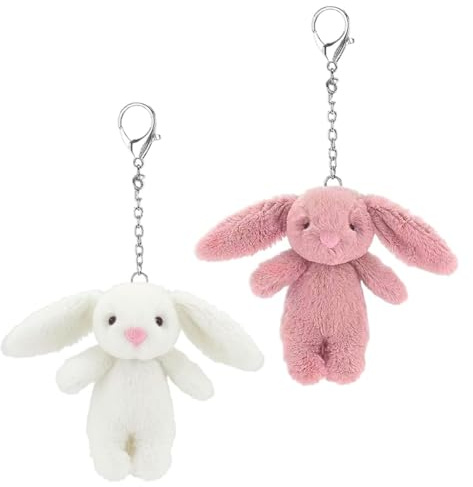 MmotZsb Kuscheltier Anhänger, Schlüsselanhänger Hase, Plüsch Schlüsselanhänger, 2 Stück in Weiß und Rosa, 10 cm, Taschenanhänger Plüsch für Handtasche und Rucksack