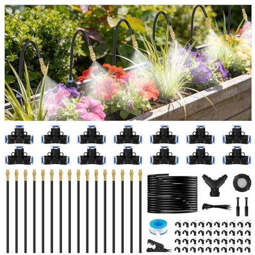 360° Adjustable Drip Irrigation System Kit, 30M / 100FT Quick Connect Tubing, Brass Nozzles, Tool-Free Automatic Garden Watering Set for Lawn, Vegetable Bed, Greenhouse, Patio