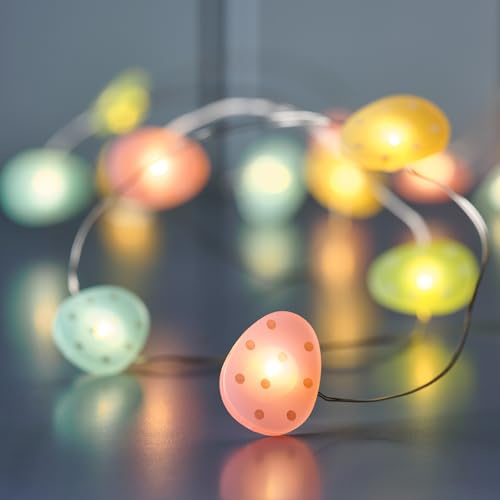 Lights4fun Mikro-Lichterkette Gepunktete Ostereier | 20 warmweiße LEDs | Batteriebetrieben | mit 6h Timer | Deko Ostern Frühjahr für Tisch, Fensterbank & Wohnbereich | Länge 200 cm | Bunt
