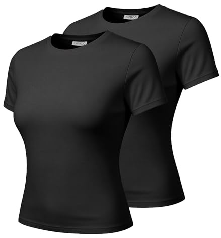 Cuptacc Tshirt Damen Rundhals Basic T Shirt Slim Fit Kurzarm Oberteil | Rundhalsausschnitt,Kurzarm,Slim Fit,Einfarbig,Casual,Basics,Stretch,Komfort,Hautfreundliches,Sommer Mode