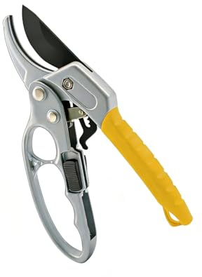 Ratschen-Gartenschere, SK5-Klinge Kraftsparende Gartenschere, automatischer Ratschenmechanismus, Für schwache Hände, Aluminium-Griffe, Präzisionsschliff, Für Stämme, Sträucher, Hecken und kleine Äste