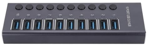 SUNGOOYUE USB 3.0-Hub, 10-Port-USB-Daten-Hub mit Einzelnen LED-Netzschaltern und 60-W-Netzteil, für Laptop-PC, Spielekonsole, Smart-TV (EU-Stecker)
