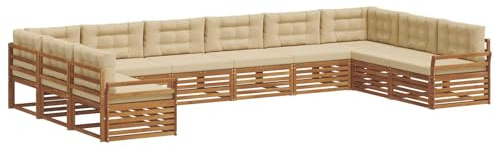 vidaXL Sofagarnituren 10 pcs Natur und Beige Massivholz Akazie, Moderner Garten-Sofa, robuster Outdoor-Sitz, Terrassen-Lounge-Set für gemütliches Sitzen und schickes Leben