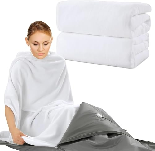 Paquet De 2 Serviettes D’Insertion De Couverture De Sauna pour Couverture De Sauna Insert 100% Coton Réutilisable Et Lavable en Machine pour Couvertures De Sauna Infrarouges Se, White