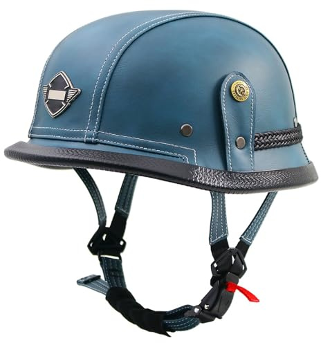Casco da moto, casco da moto retrò in pelle a mezza calotta per adulti, uomo e donna, casco vintage aperto a mezza calotta per cruiser, scooter, chopper, omologato ECE. 8,XXL=61-62CM