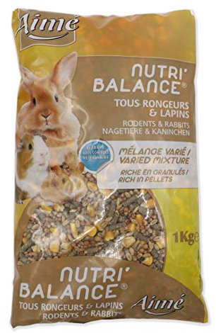 Aimé - Mix per conigli e roditori - Cibo adatti al coniglio, ai porcellini d'India, al coniglio nano, ai criceti - Ricco in fibre, con vitamine - Alimento naturale - Made in France - Confezione 1 kg