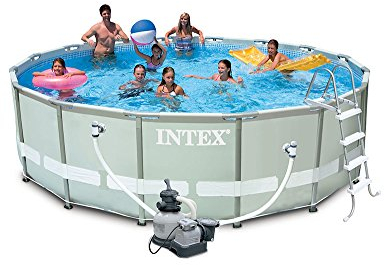 Intex 28324 Ultra Rondo I Frame Pool Set, Sandfilteranlage 4.542 l/h, Leiter, Abdeckplane, Bodenschutzplane, 488 x 122 cm