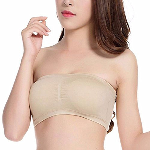 Boolavard Sujetador Bandeau sin Costuras Sujetador Boob Tube sin Tirantes Elástico (Beige, Small)