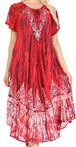 Sakkas Ronny Spitze gestickte Kappe Ärmel Binde Farbstoff Wash Kaftan Kleid/Vertuschung