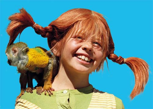 10er Set Postkarte PIPPI LANGSTRUMPF - Motiv: PL PIPPI MIT HERRN NILSSON, Anlass: Kindermotive Tiere, Künstler/Verlag: KARTENKOMBINAT © Saltkråkan AB & AB Svensk Filmind, Größe: A6