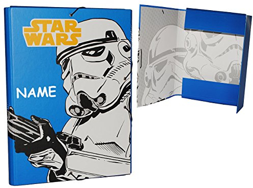 alles-meine.de GmbH Ordner A4 - Star Wars - Stormtrooper Figur incl. Name - für Hefte, Zettel und Mappen - Gummizugmappe Mappe Ordnermappe/Ordnungsmappe - Hefter Heftbox A 4 Ki..